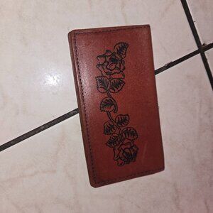 Vintage Tooled Leather Wallet Check Holder Handmade